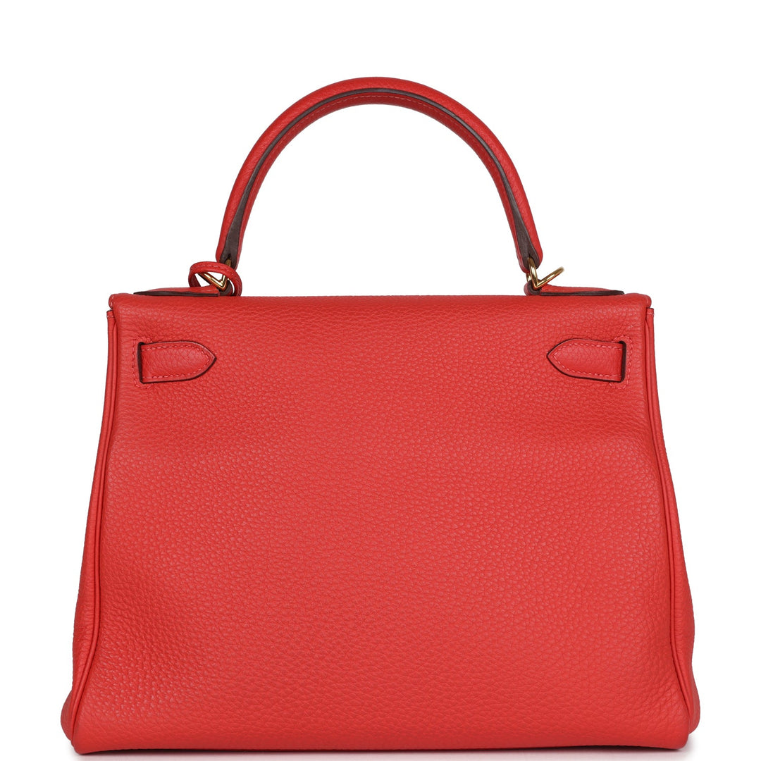 New Hermes Kelly Retourne 28 Rouge Pivoine Togo Gold Hardware