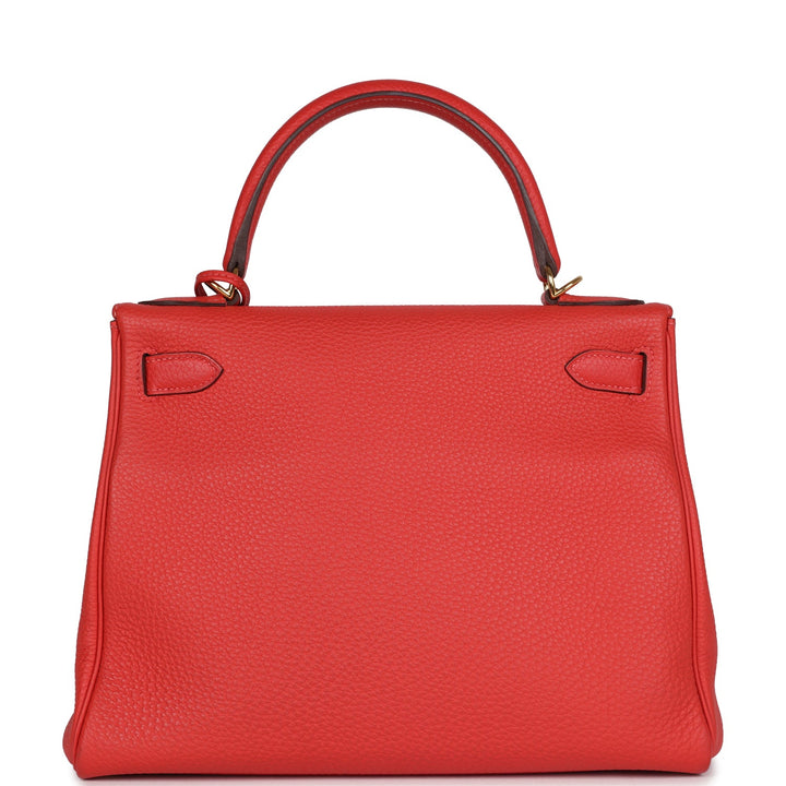 New Hermes Kelly Retourne 28 Rouge Pivoine Togo Gold Hardware