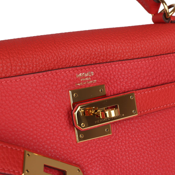 New Hermes Kelly Retourne 28 Rouge Pivoine Togo Gold Hardware