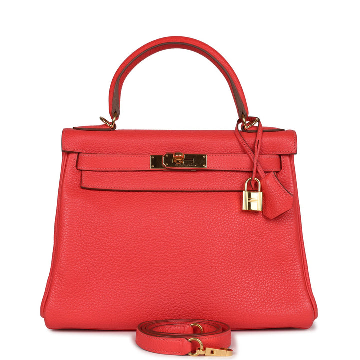 New Hermes Kelly Retourne 28 Rose Jaipur Clemence Gold Hardware