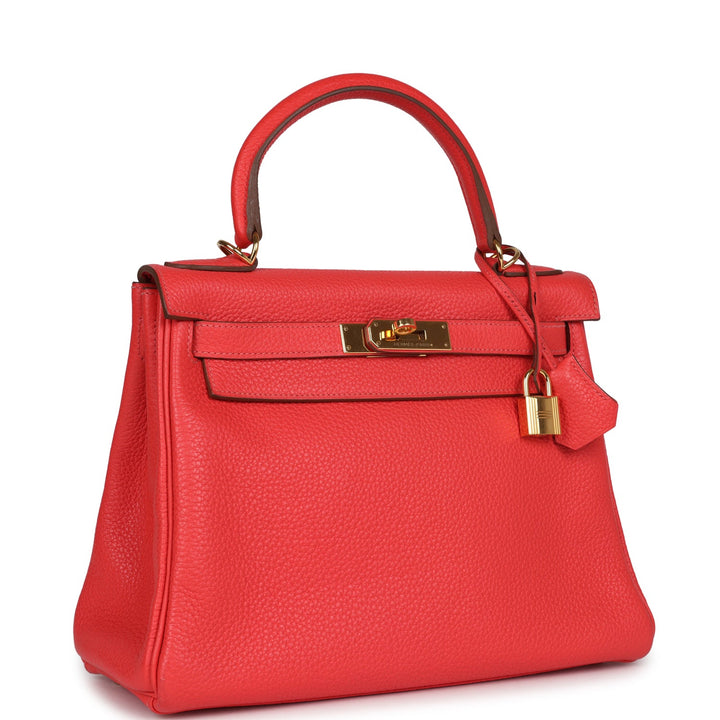 New Hermes Kelly Retourne 28 Rose Jaipur Clemence Gold Hardware