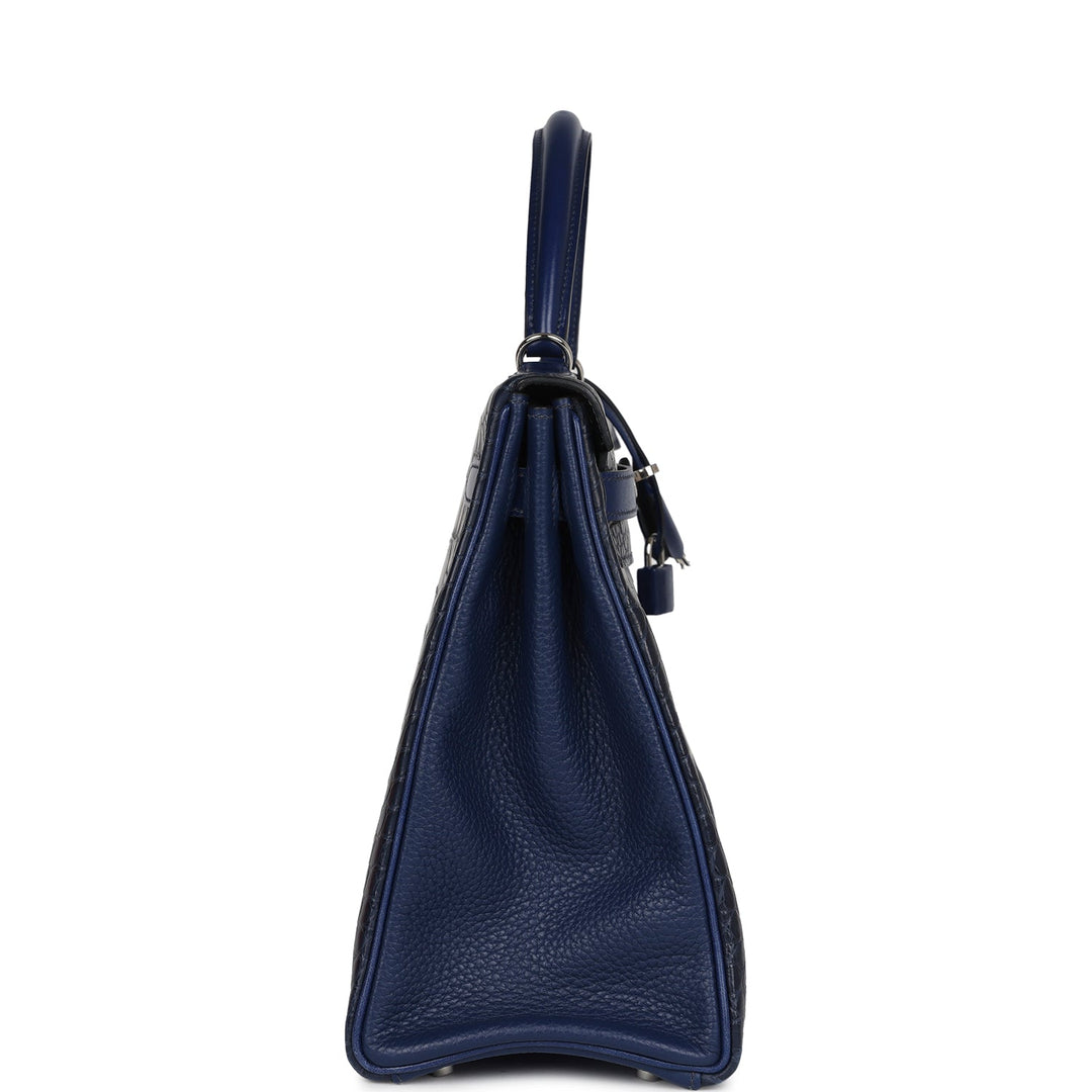 New Hermes Kelly Retourne 35 Bleu Indigo Matte Alligator and Bleu Saphir Swift and Clemence Palladium Hardware