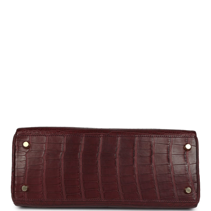 Hermes Kelly Retourne 28 Bordeaux Matte Alligator Gold Hardware