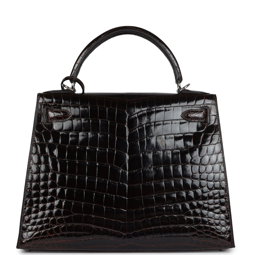 New Hermes Kelly Sellier 28 Cocoan Shiny Niloticus Crocodile Palladium Hardware