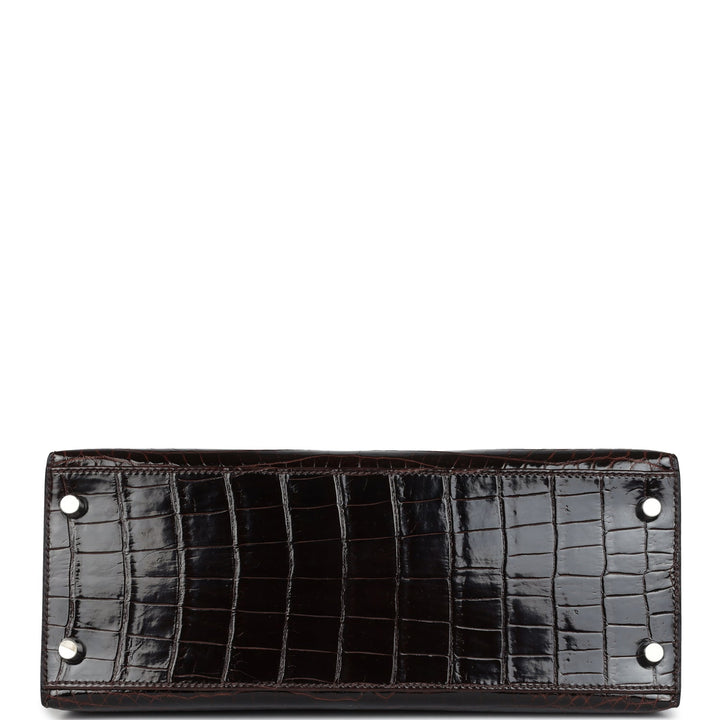New Hermes Kelly Sellier 28 Cocoan Shiny Niloticus Crocodile Palladium Hardware