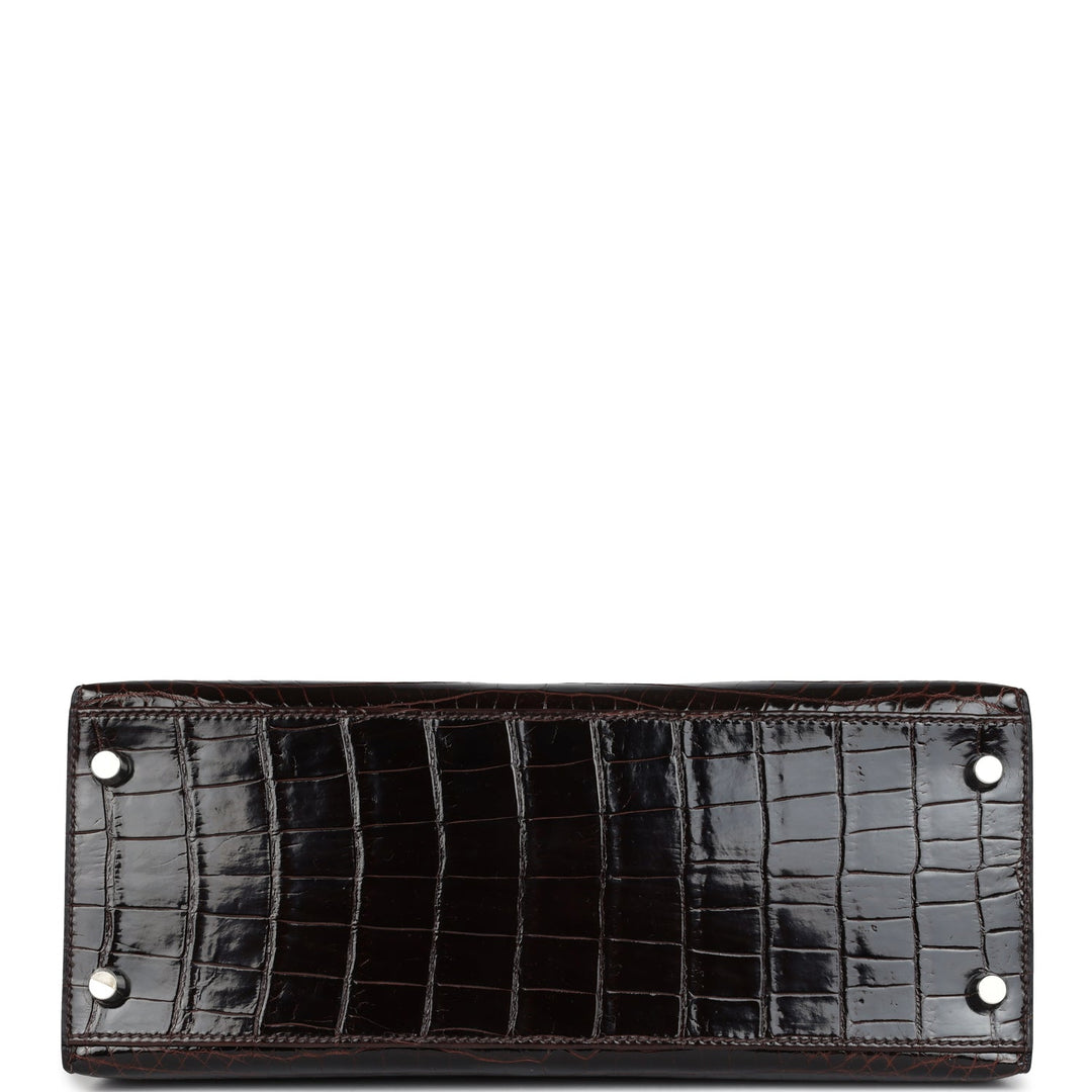 Hermes Kelly Sellier 28 Cocoan Shiny Niloticus Crocodile Palladium Hardware