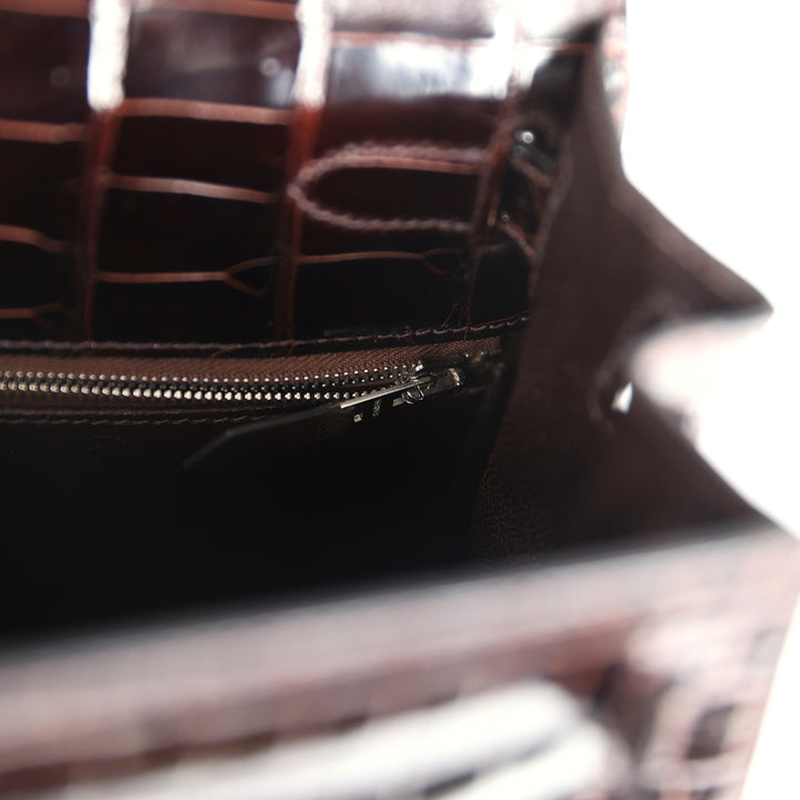 New Hermes Kelly Sellier 28 Cocoan Shiny Niloticus Crocodile Palladium Hardware