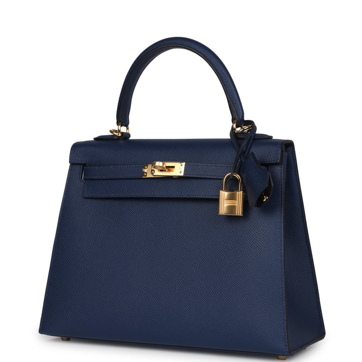 Hermes Kelly Sellier 25 Bleu Saphir Epsom Gold Hardware