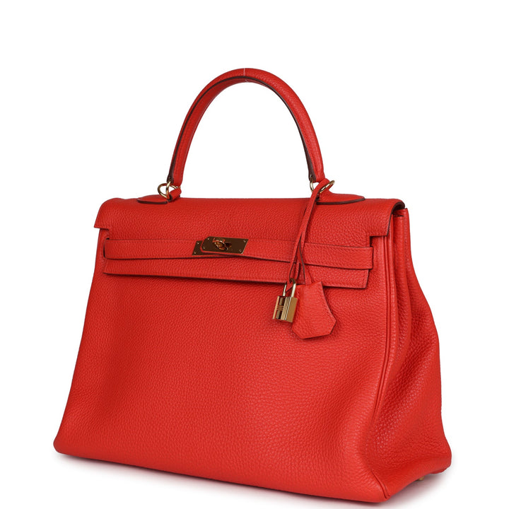 Hermes Kelly Retourne 35 Capucine Togo Gold Hardware