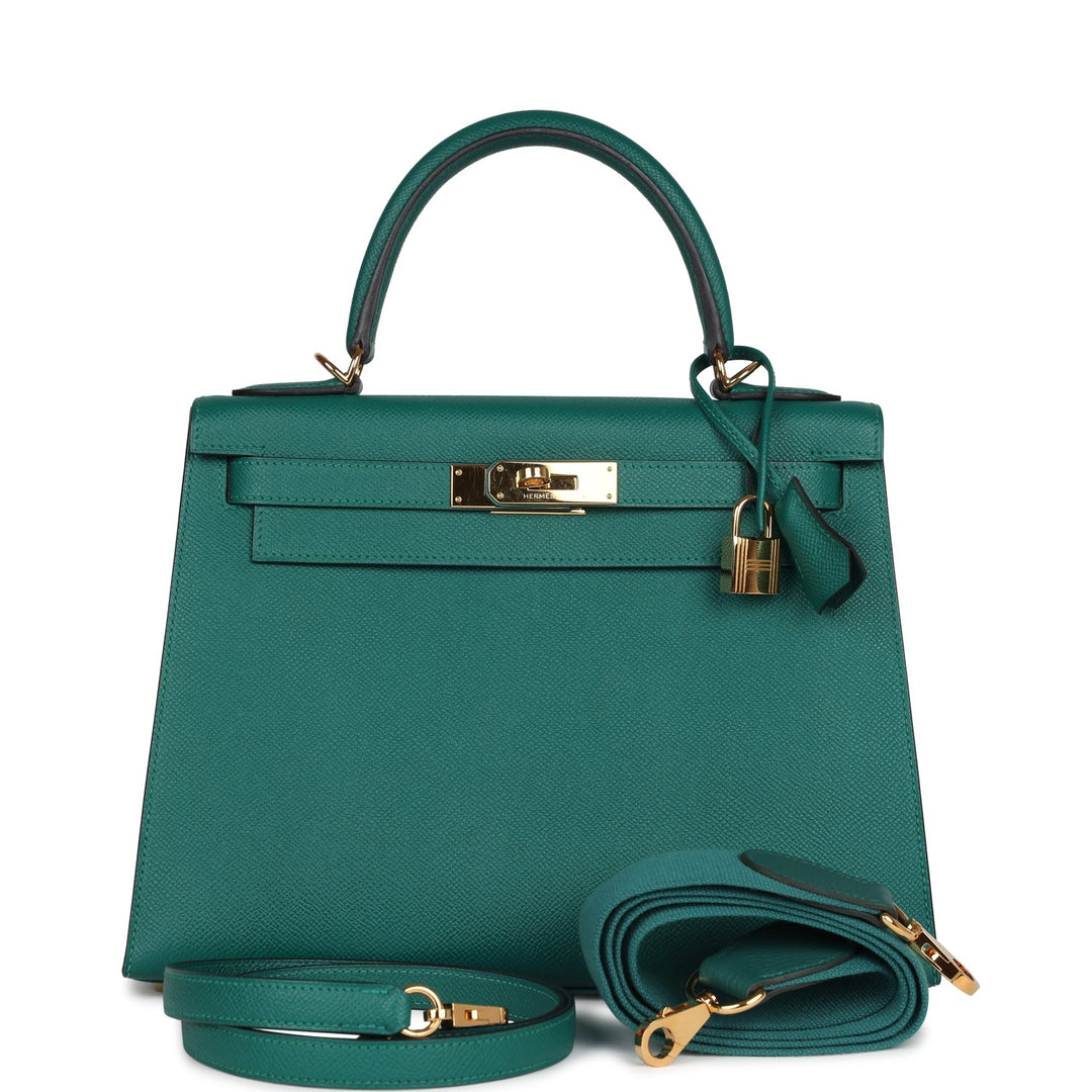 Hermes Kelly Sellier 28 Malachite Epsom Gold Hardware