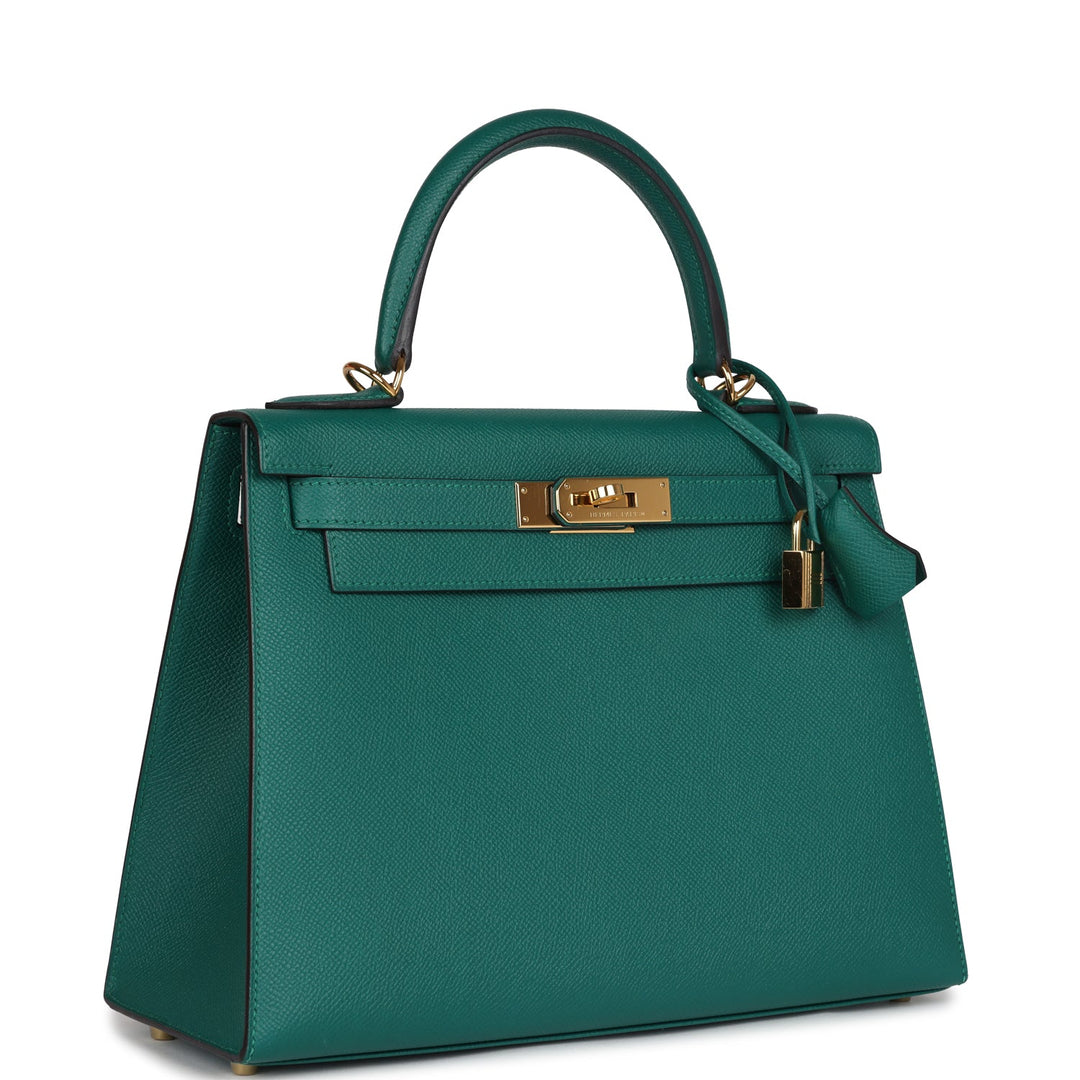 Hermes Kelly Sellier 28 Malachite Epsom Gold Hardware