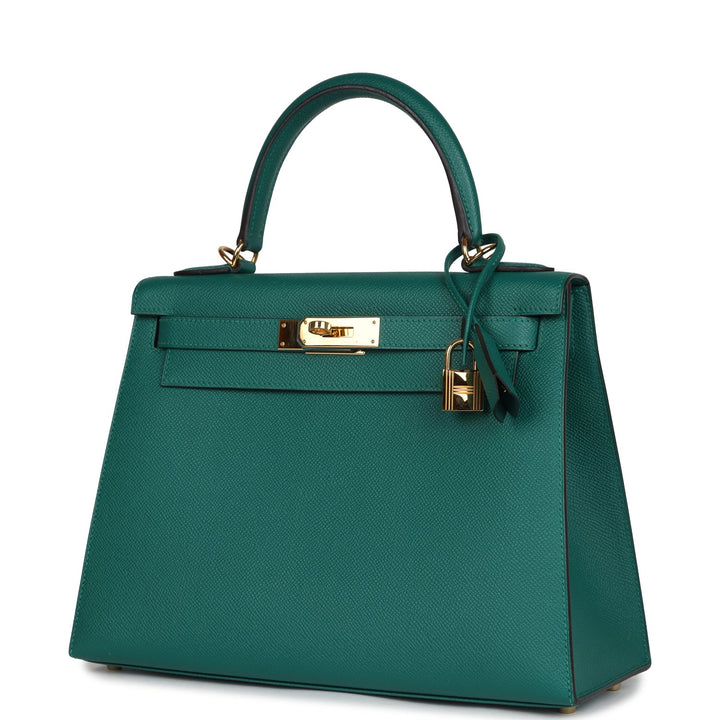 Hermes Kelly Sellier 28 Malachite Epsom Gold Hardware
