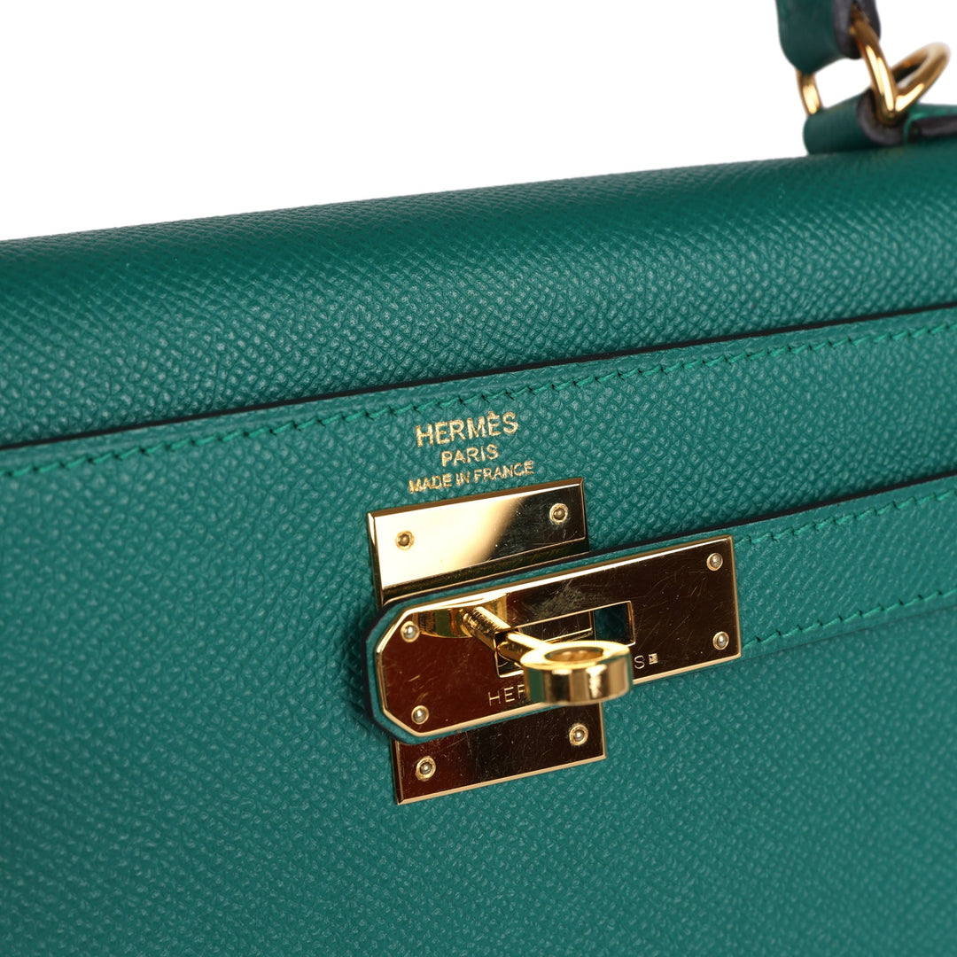 Hermes Kelly Sellier 28 Malachite Epsom Gold Hardware