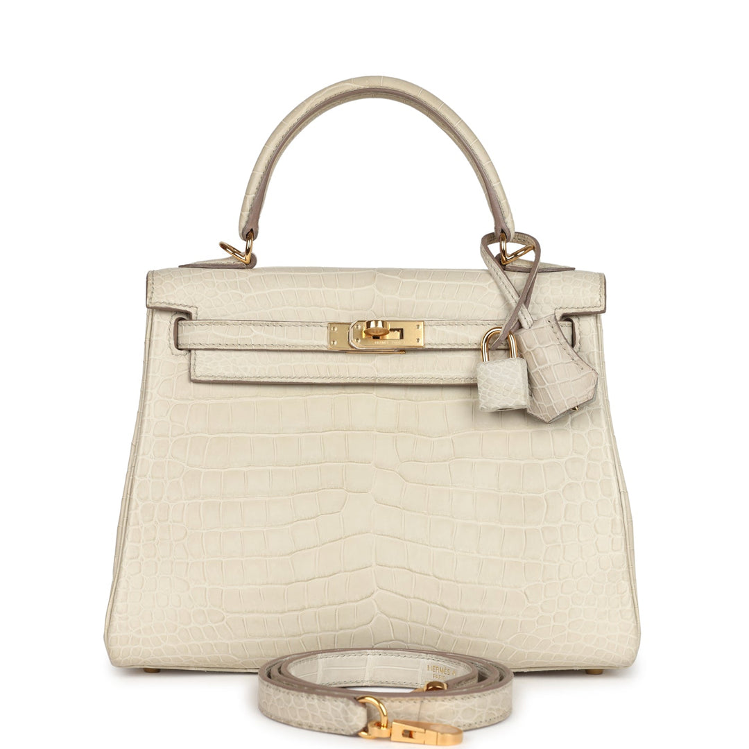 New Hermes Kelly Retourne 25 Beton Matte Alligator Gold Hardware
