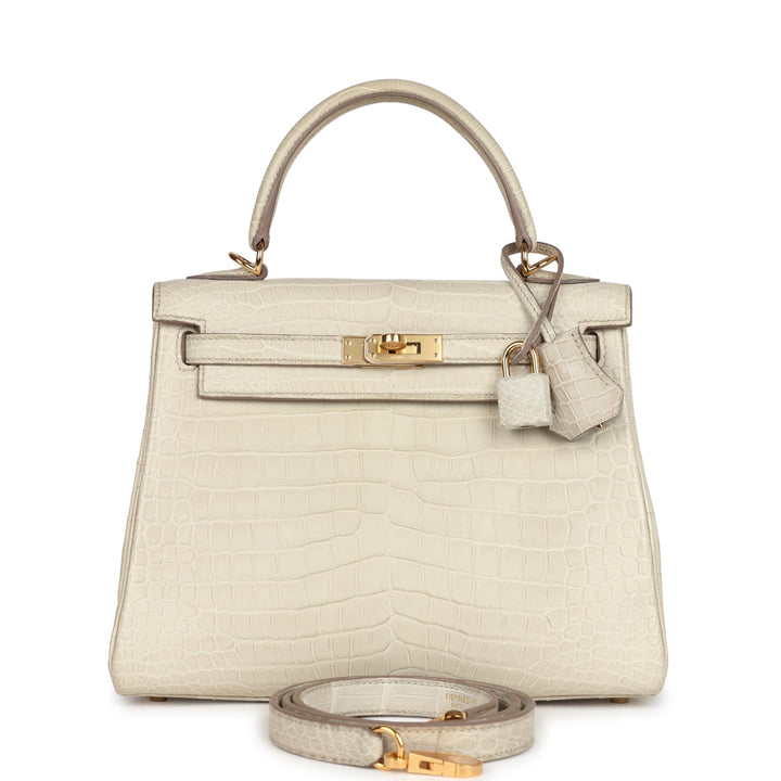 New Hermes Kelly Retourne 25 Beton Matte Alligator Gold Hardware