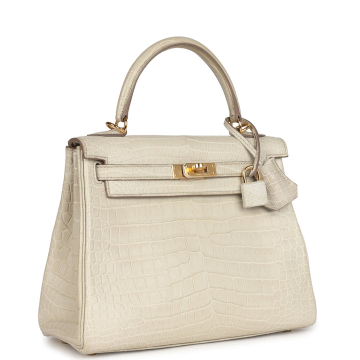 New Hermes Kelly Retourne 25 Beton Matte Alligator Gold Hardware
