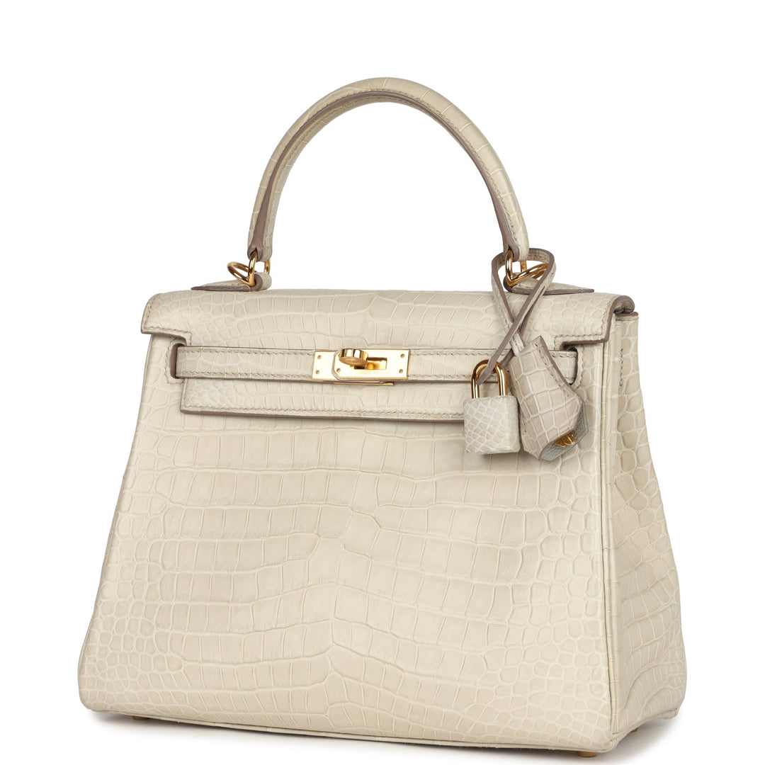 New Hermes Kelly Retourne 25 Beton Matte Alligator Gold Hardware