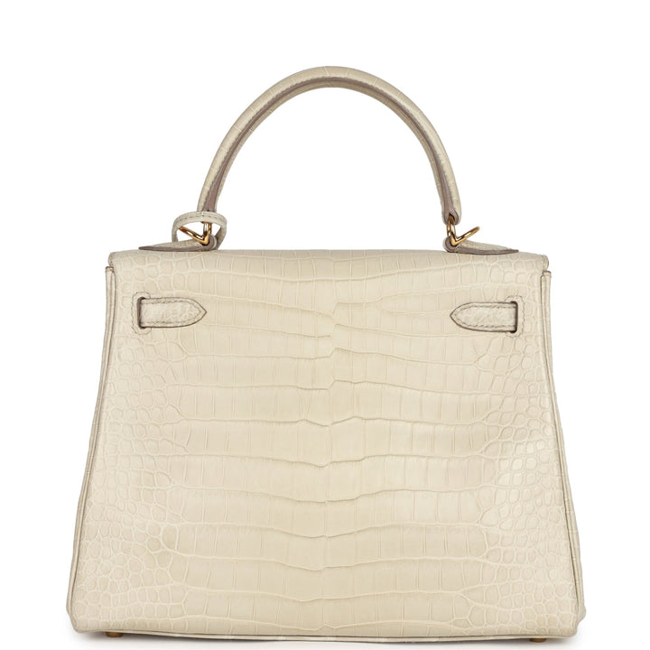New Hermes Kelly Retourne 25 Beton Matte Alligator Gold Hardware