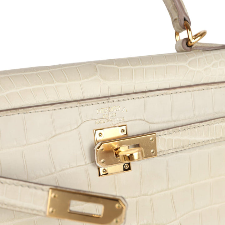 New Hermes Kelly Retourne 25 Beton Matte Alligator Gold Hardware