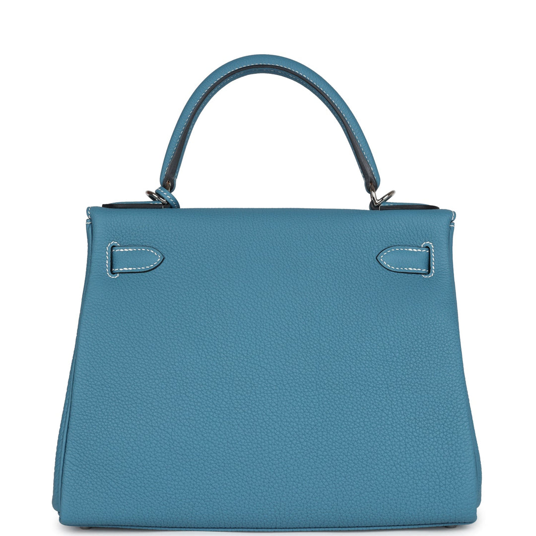 Hermes Kelly Retourne 28 Blue Jean Togo Palladium Hardware