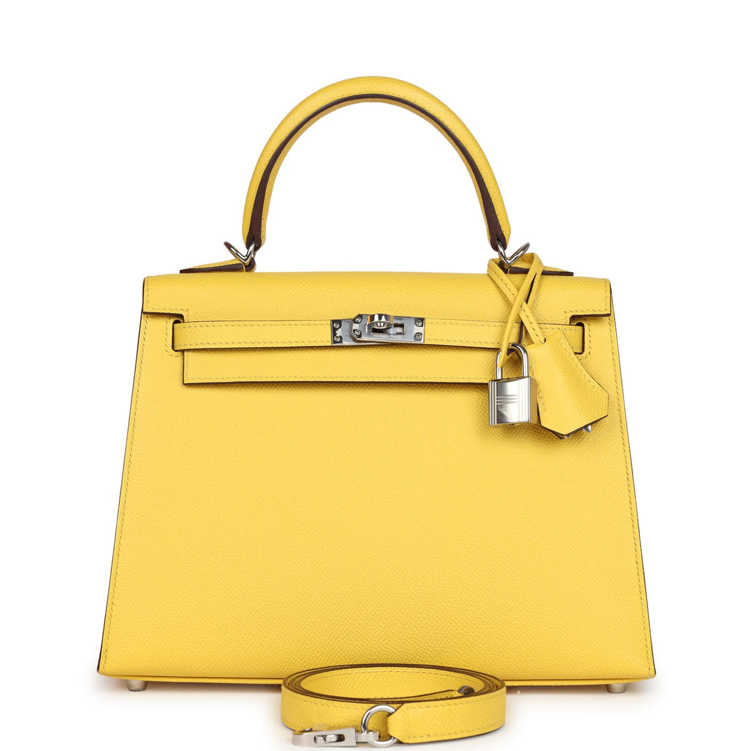 New Hermes Kelly Sellier 25 Jaune De Naples Epsom Palladium Hardware