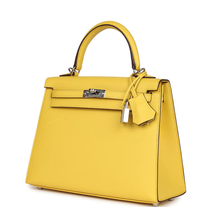 New Hermes Kelly Sellier 25 Jaune De Naples Epsom Palladium Hardware