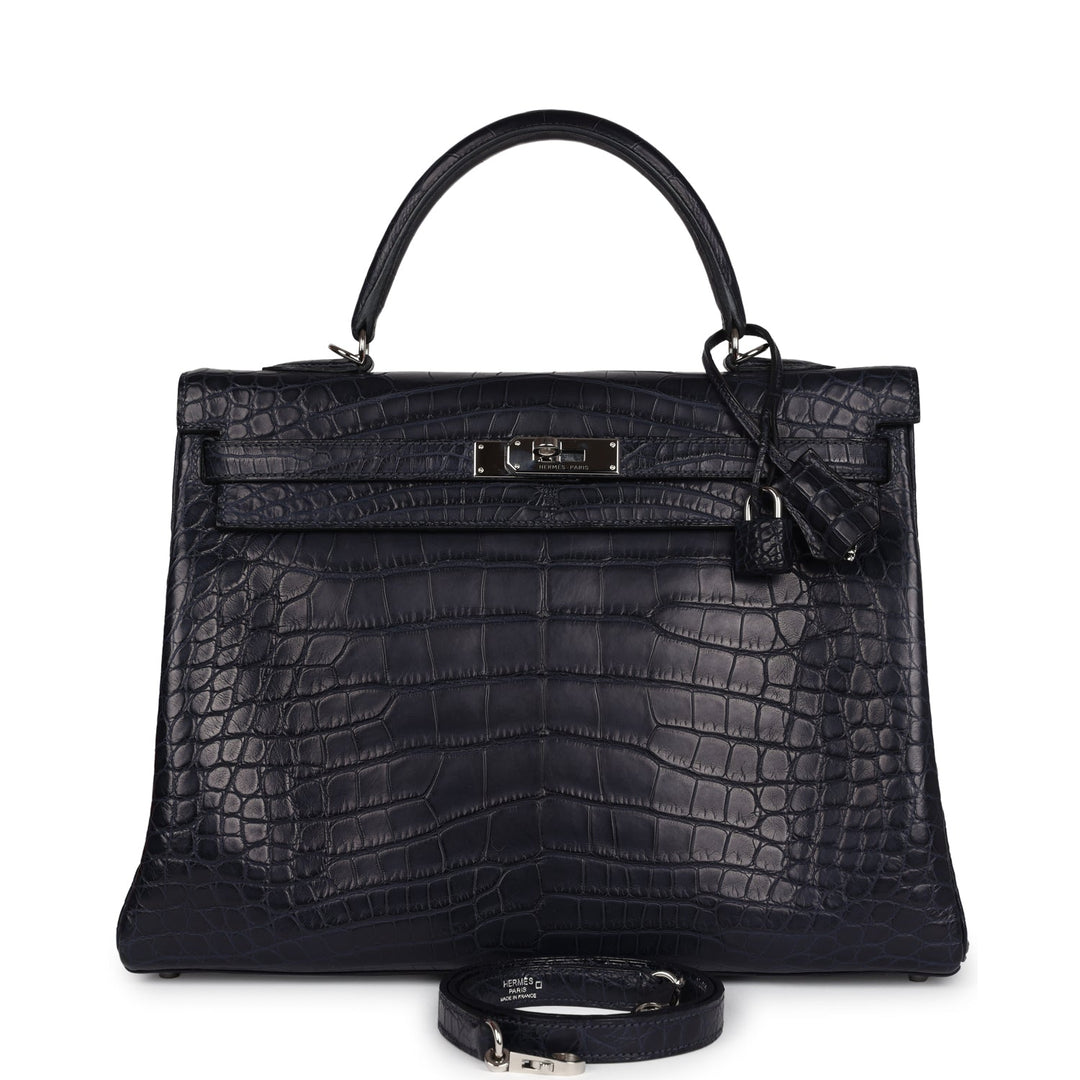 Payment 1 - Hermes Kelly Retourne 35 Bleu Indigo Matte Alligator Palladium Hardware