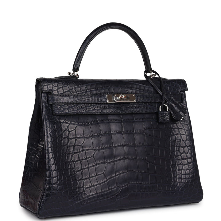 Payment 1 - Hermes Kelly Retourne 35 Bleu Indigo Matte Alligator Palladium Hardware