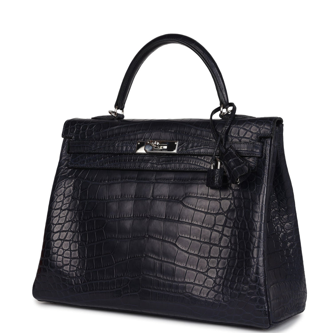 Payment 1 - Hermes Kelly Retourne 35 Bleu Indigo Matte Alligator Palladium Hardware