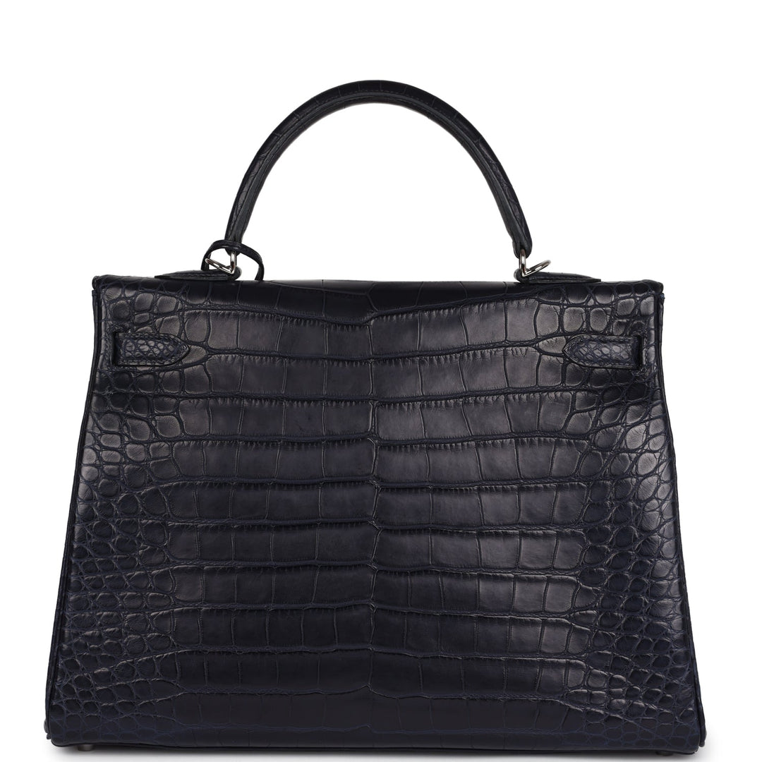 Hermes Kelly Retourne 35 Bleu Indigo Matte Alligator Palladium Hardware
