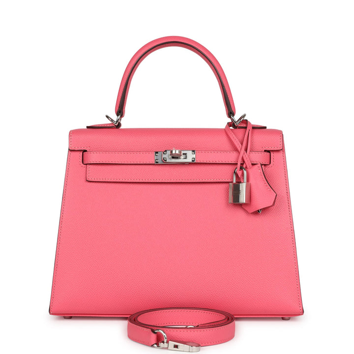 New Hermes Kelly Sellier 25 Rose Azalee Epsom Palladium Hardware