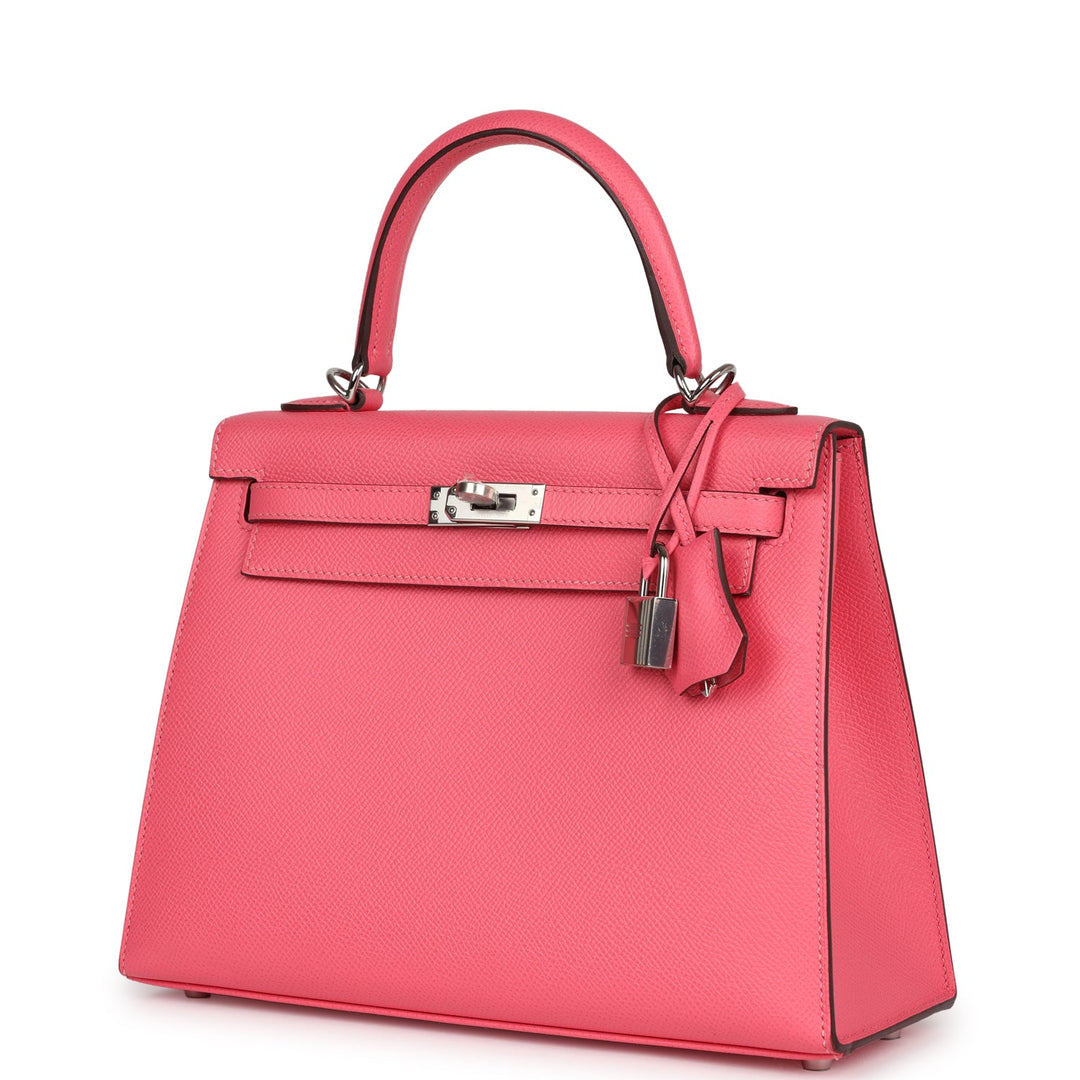 New Hermes Kelly Sellier 25 Rose Azalee Epsom Palladium Hardware