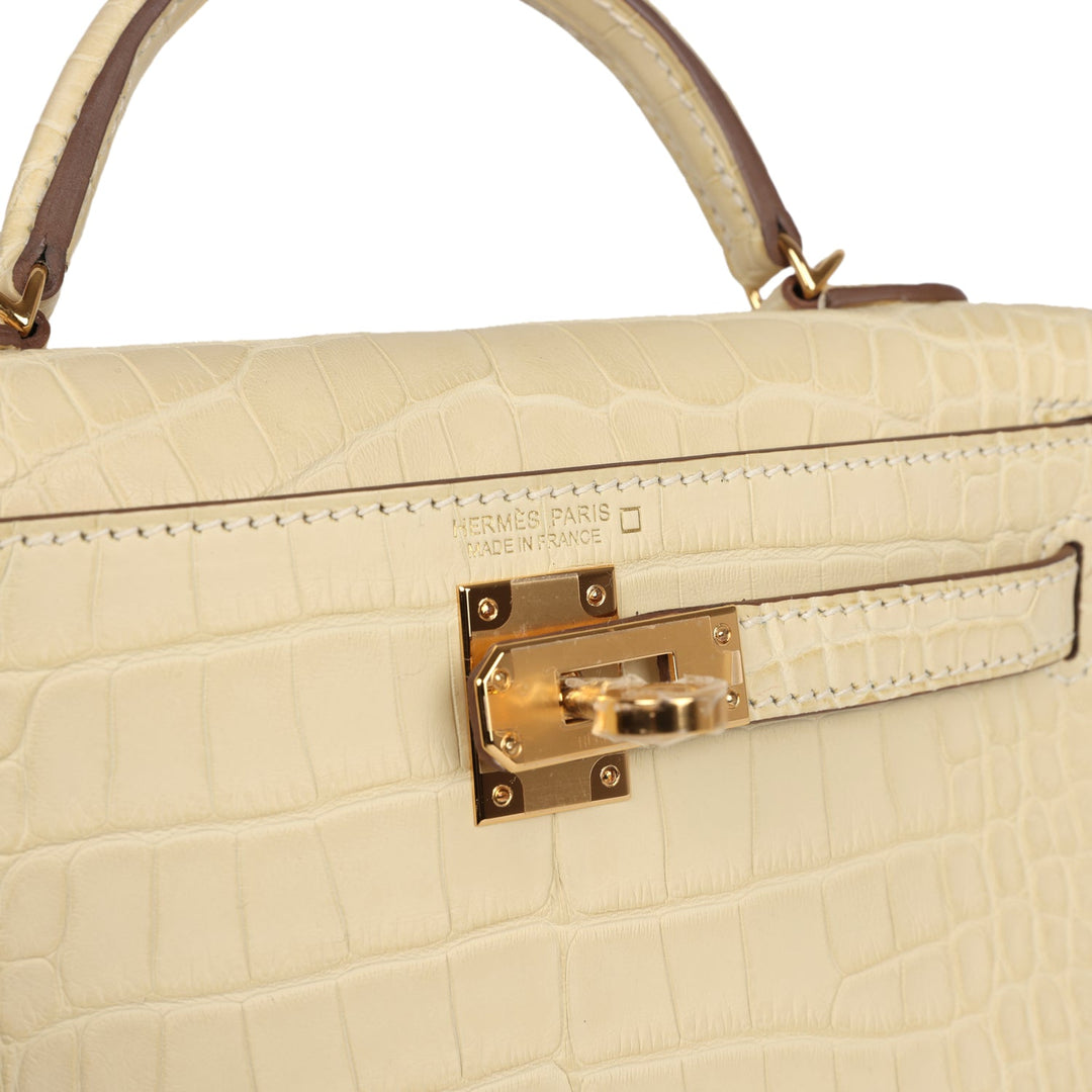 Hermes Kelly Sellier 20 Vanille Matte Alligator Gold Hardware