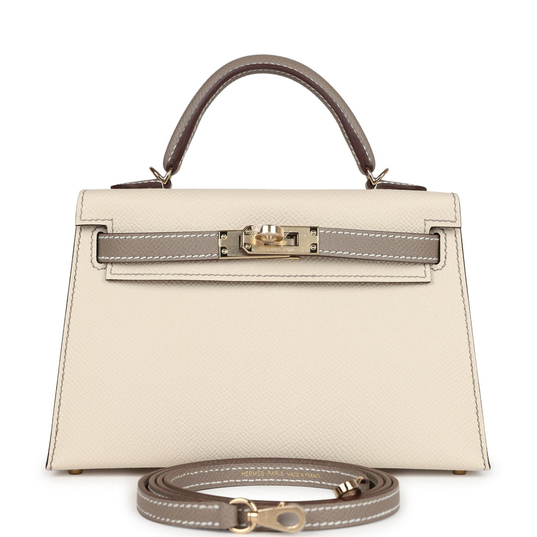 Hermes Special Order (HSS) Kelly Sellier 20 Craie and Gris Asphalte Epsom Permabrass Hardware
