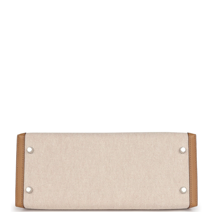 Hermes Kelly Sellier 28 Biscuit Toile H Canvas and Swift Palladium Hardware
