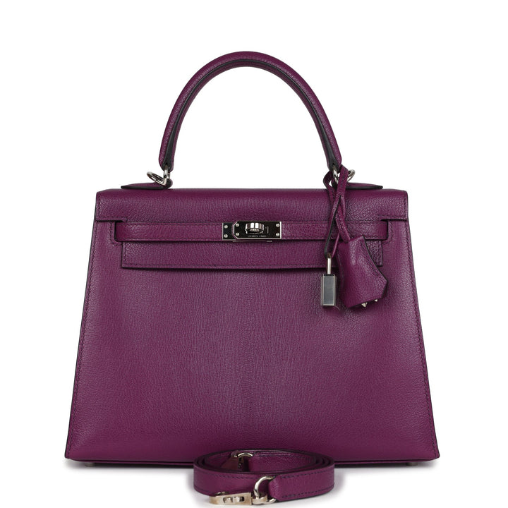 New Hermes Kelly Sellier 25 Anemone Chevre Mysore Palladium Hardware