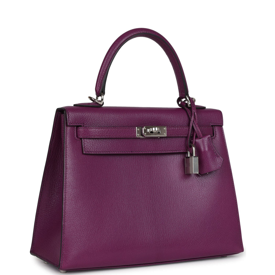New Hermes Kelly Sellier 25 Anemone Chevre Mysore Palladium Hardware