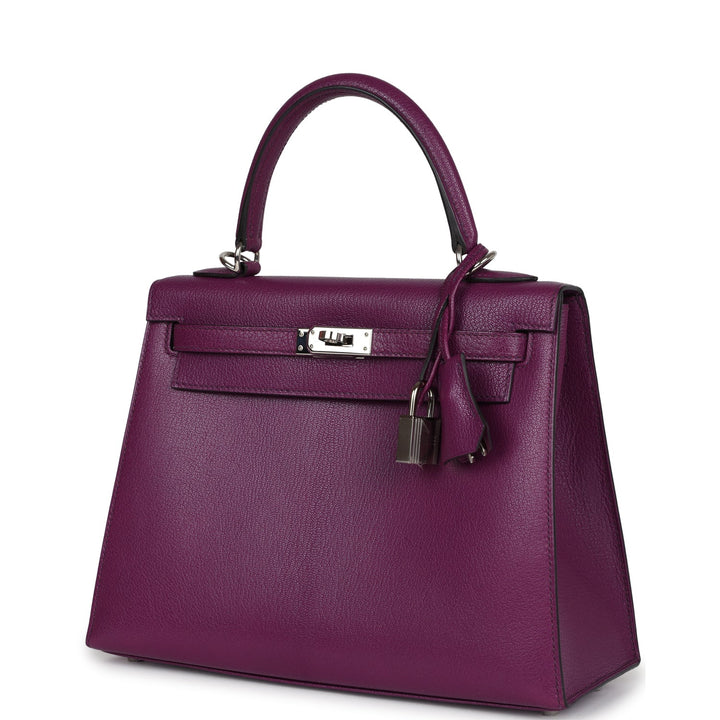 New Hermes Kelly Sellier 25 Anemone Chevre Mysore Palladium Hardware