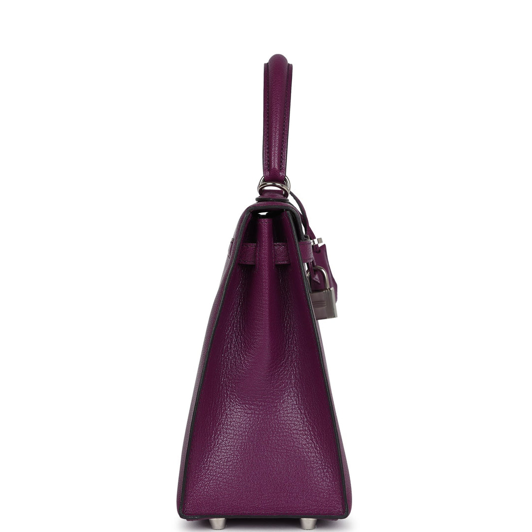 New Hermes Kelly Sellier 25 Anemone Chevre Mysore Palladium Hardware