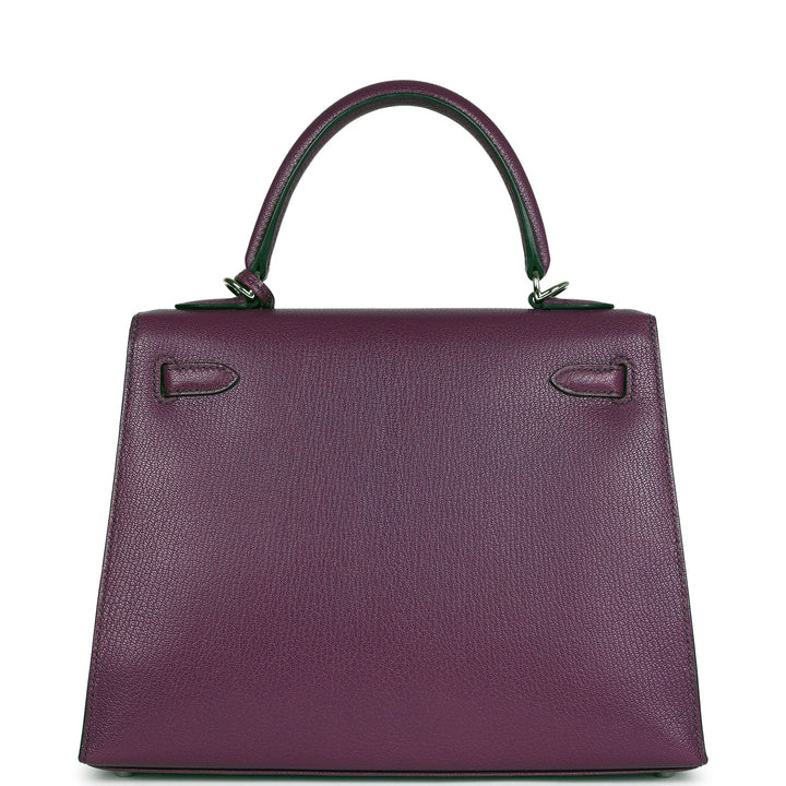 New Hermes Kelly Sellier 25 Anemone Chevre Mysore Palladium Hardware