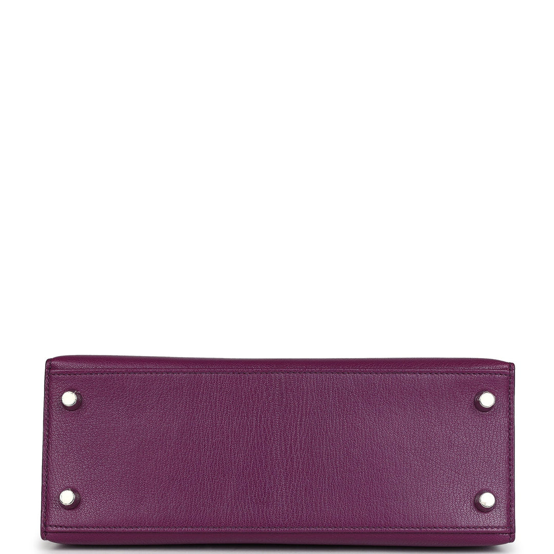 New Hermes Kelly Sellier 25 Anemone Chevre Mysore Palladium Hardware