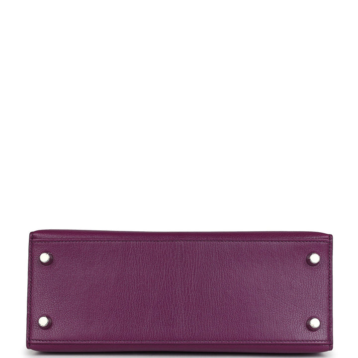 New Hermes Kelly Sellier 25 Anemone Chevre Mysore Palladium Hardware