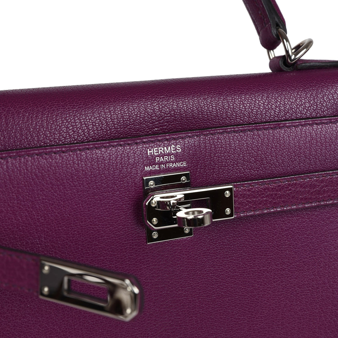 New Hermes Kelly Sellier 25 Anemone Chevre Mysore Palladium Hardware