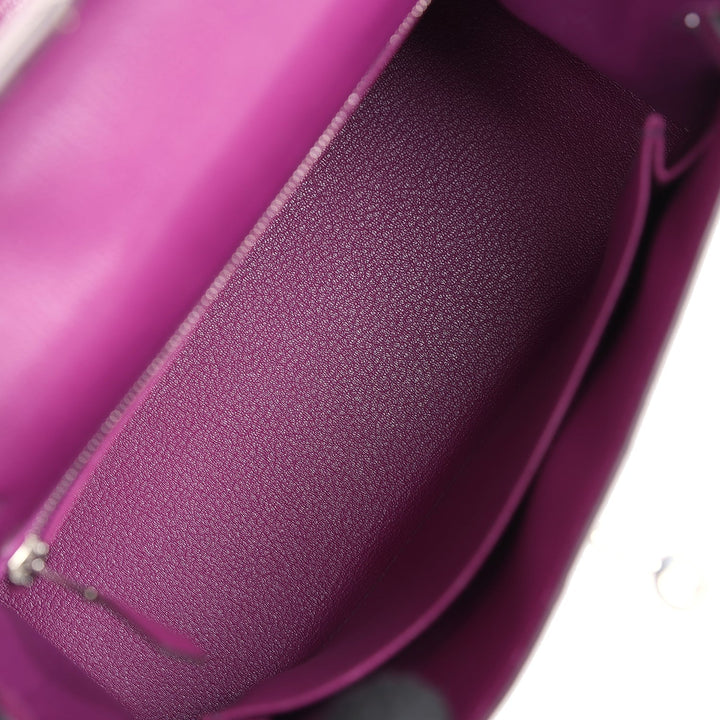 New Hermes Kelly Sellier 25 Anemone Chevre Mysore Palladium Hardware