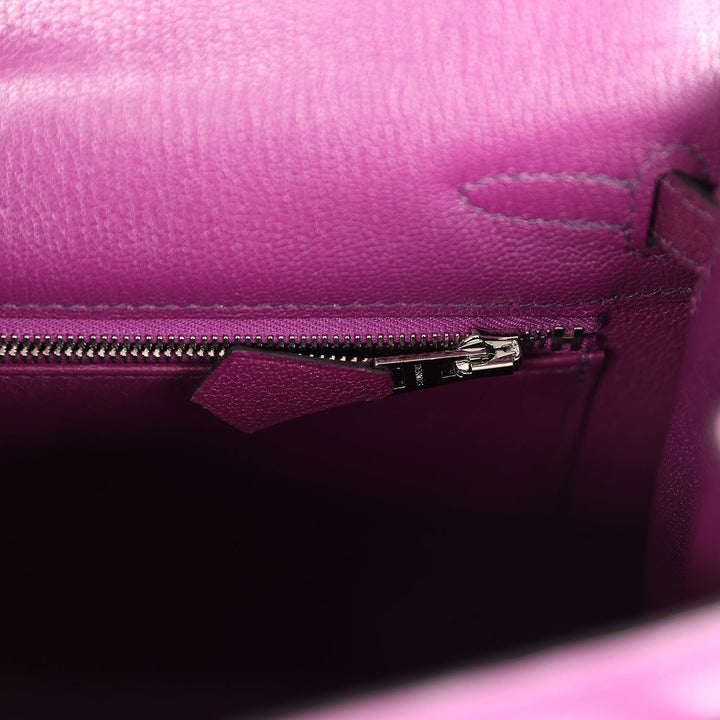New Hermes Kelly Sellier 25 Anemone Chevre Mysore Palladium Hardware