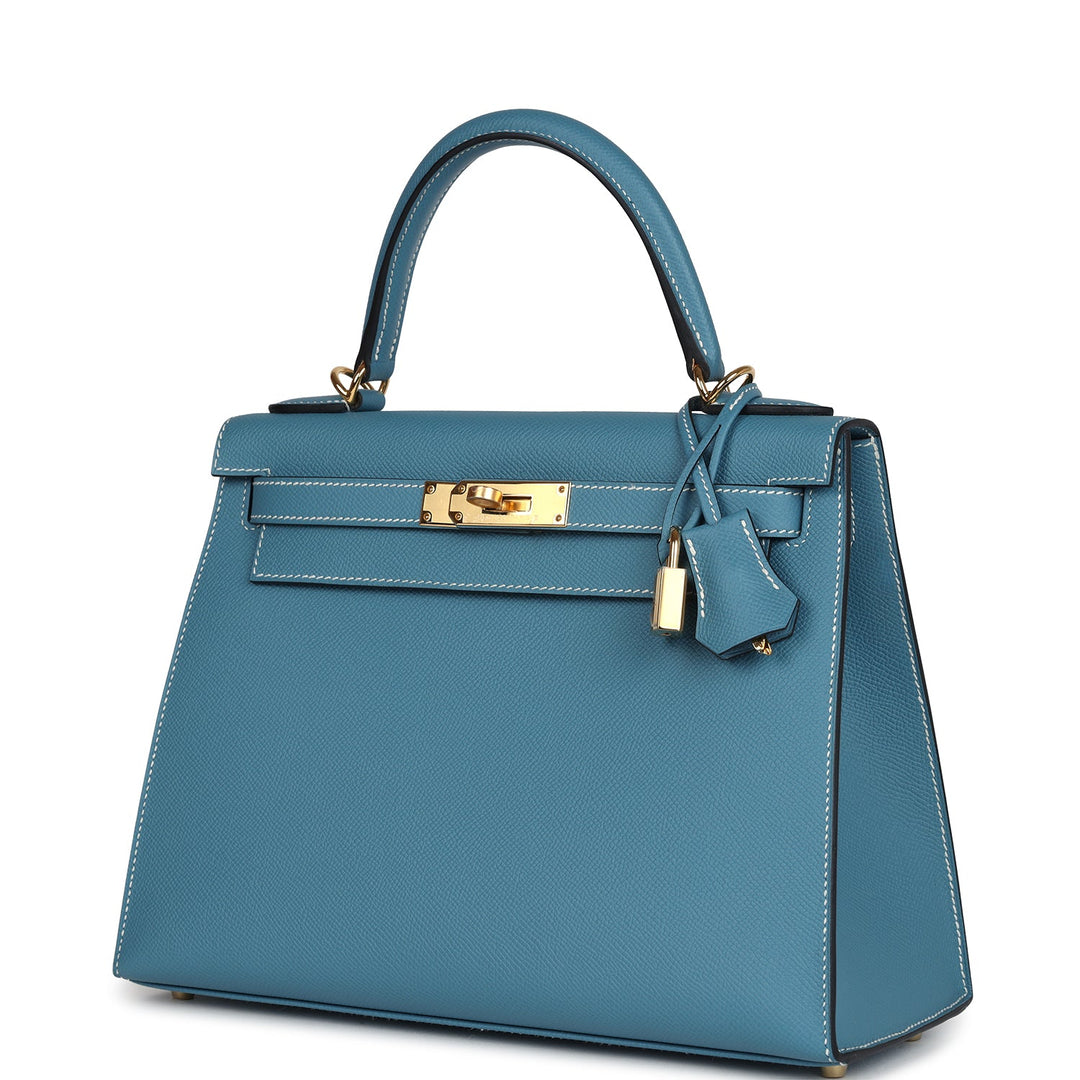 Hermes Kelly Sellier 28 Blue Jean Epsom Gold Hardware