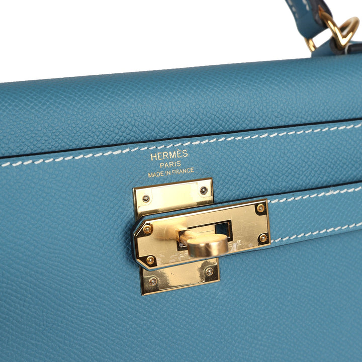 Hermes Kelly Sellier 28 Blue Jean Epsom Gold Hardware