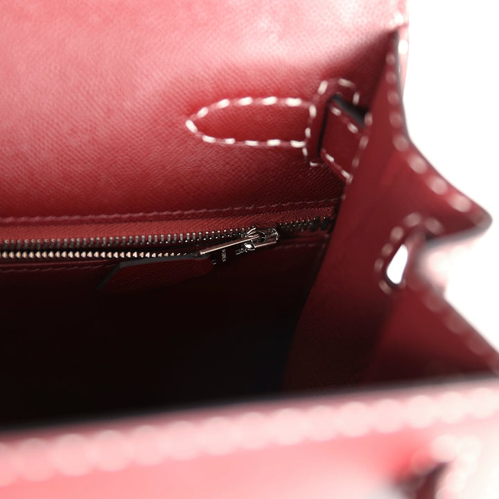 Hermes "Miss You" Kelly Sellier 28 Rouge H Monsieur Palladium Hardware
