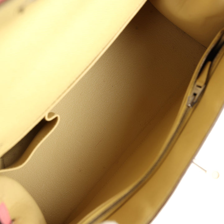 New Hermes Special Order (HSS) Kelly Sellier 28 Rose Confetti and Jaune Poussin Epsom Palladium Hardware