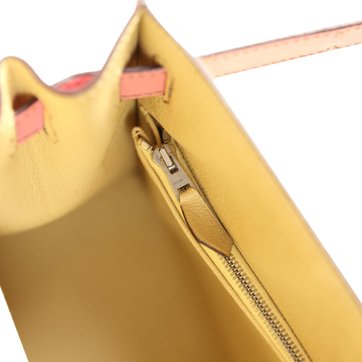 New Hermes Special Order (HSS) Kelly Sellier 28 Rose Confetti and Jaune Poussin Epsom Palladium Hardware